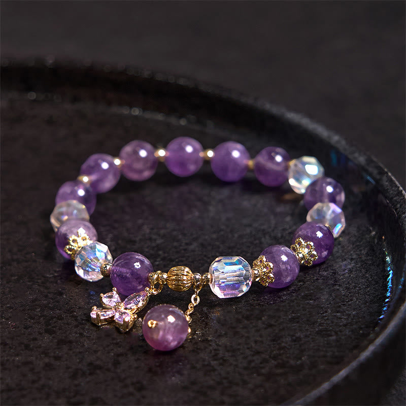 Buddha Stones 天然アメジストのスピリチュアル 蝶モチーフチャームブレスレット