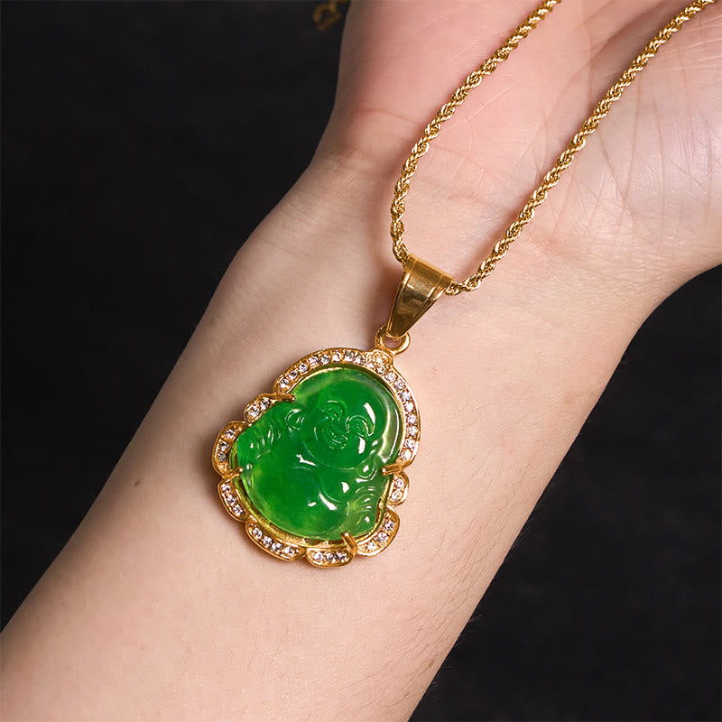 Buddha Stones18K ゴールドフィルド 笑う仏陀 翡翠 幸運のネックレスチェーンペンダント - image 3