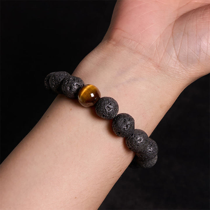 Buddha Stones溶岩石 タイガーアイ 石 平和ヒーリングブレスレット
