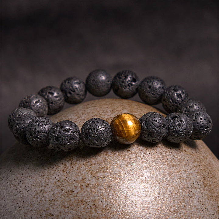 Buddha Stones溶岩石 タイガーアイ 石 平和ヒーリングブレスレット - image 2