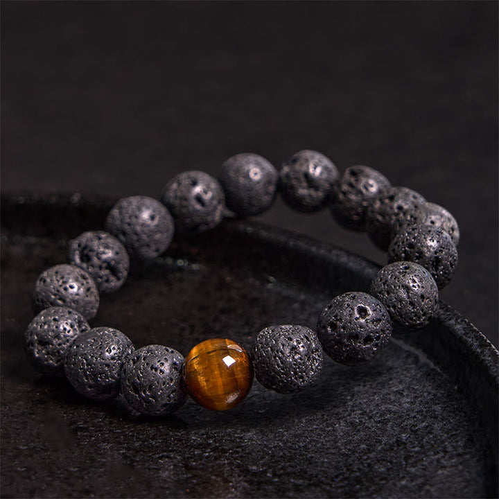 Buddha Stones溶岩石 タイガーアイ 石 平和ヒーリングブレスレット - image 1