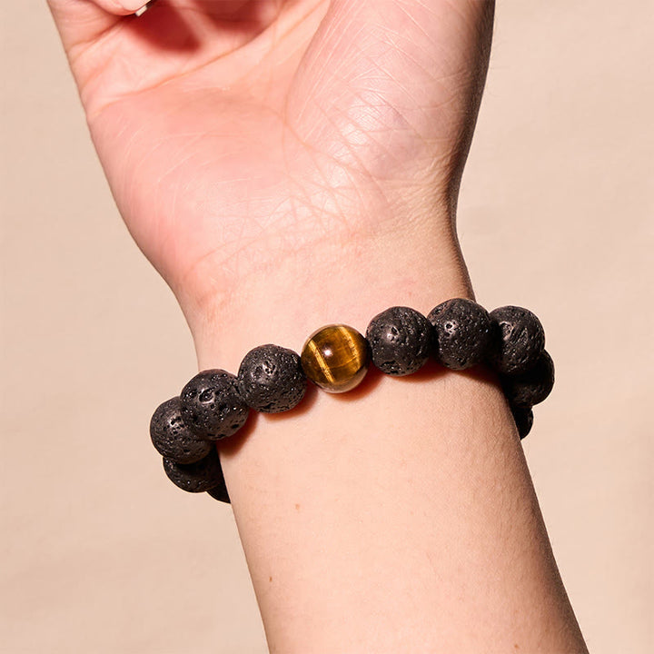 Buddha Stones溶岩石 タイガーアイ 石 平和ヒーリングブレスレット - image 4