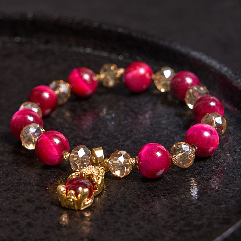 Buddha Stonesレッドタイガーアイ 貔貅 狐 守護 自信 ブレスレット