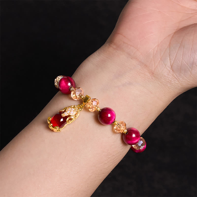 Buddha Stonesレッドタイガーアイ 貔貅 狐 守護 自信 ブレスレット