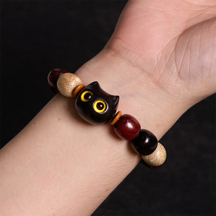 Buddha Stones小葉紫檀黒檀かわいい猫 彫刻守護ブレスレット - image 4