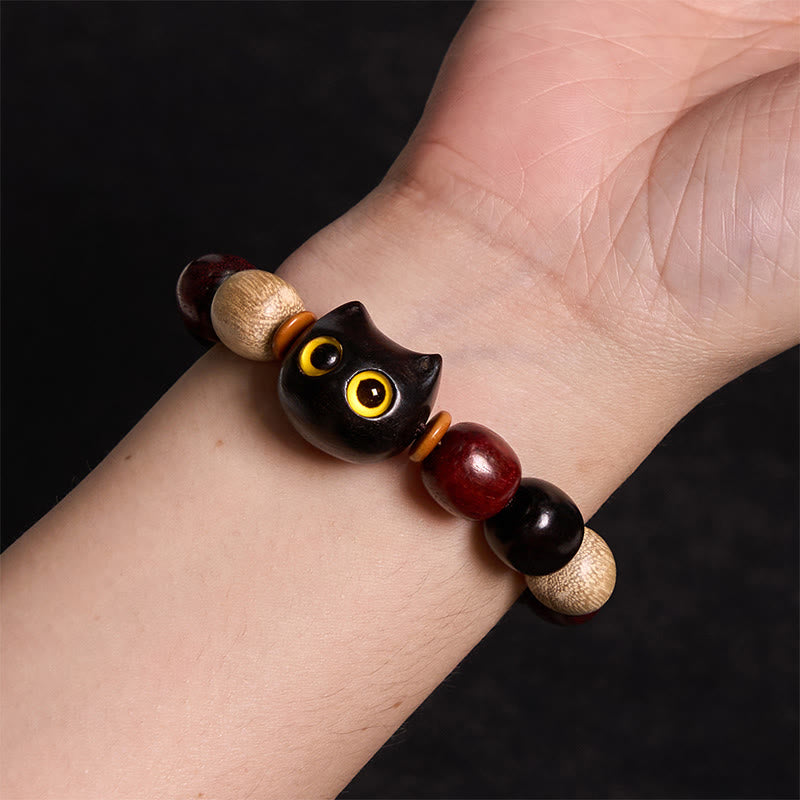Buddha Stones小葉紫檀黒檀かわいい猫 彫刻守護ブレスレット - image 9