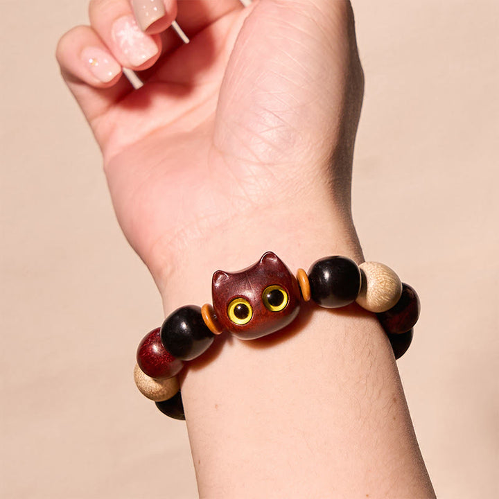 Buddha Stones小葉紫檀黒檀かわいい猫 彫刻守護ブレスレット - image 5