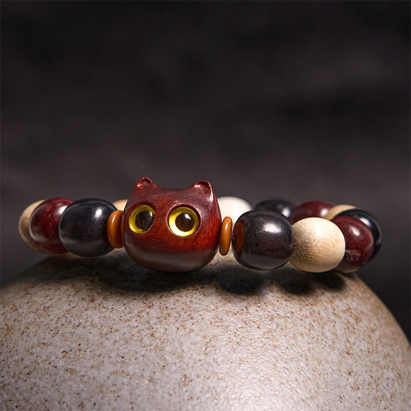 Buddha Stones小葉紫檀黒檀かわいい猫 彫刻守護ブレスレット - image 7