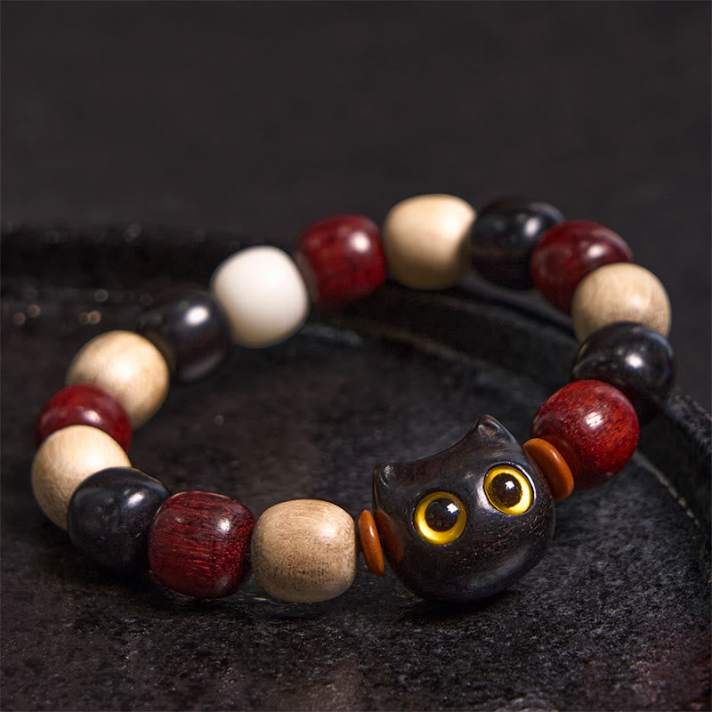 Buddha Stones小葉紫檀黒檀かわいい猫 彫刻守護ブレスレット - image 8