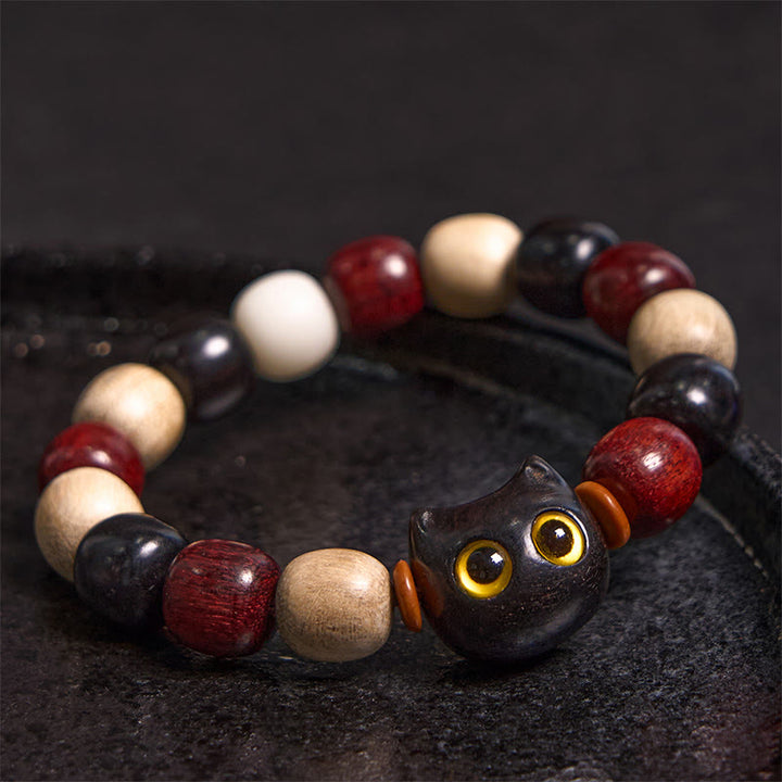 Buddha Stones小葉紫檀黒檀かわいい猫 彫刻守護ブレスレット - image 8