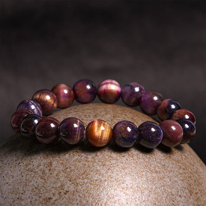 Buddha Stones天然パープルタイガーアイ保護力ブレスレット