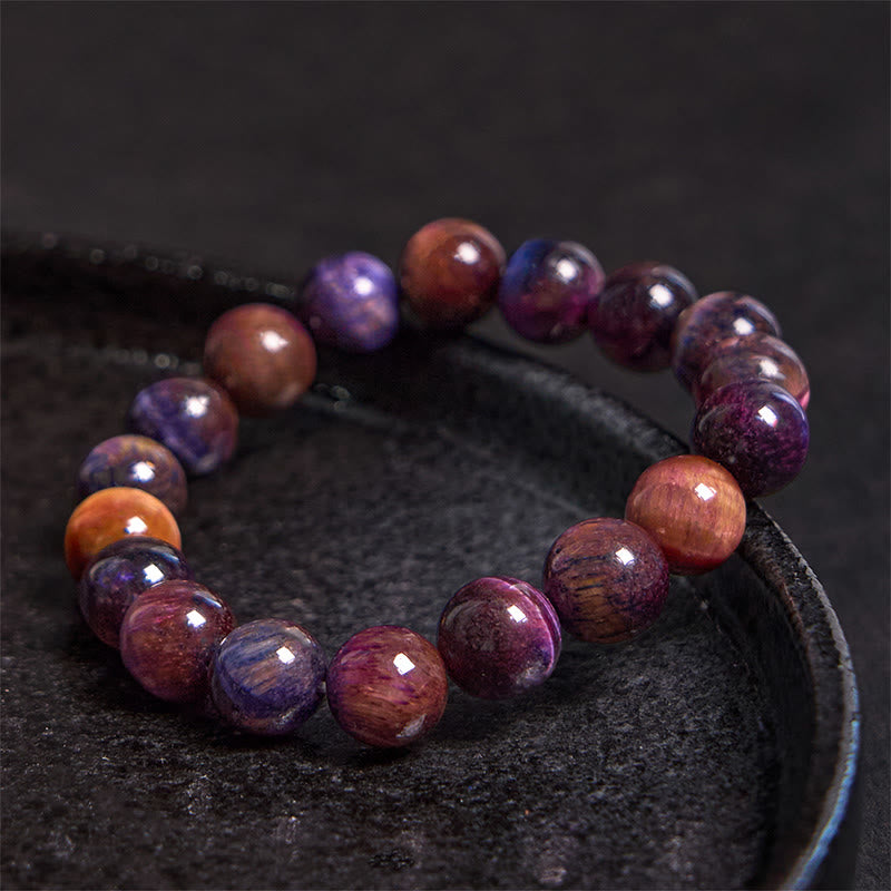 Buddha Stones天然パープルタイガーアイ保護力ブレスレット