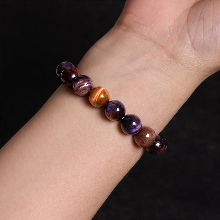 Buddha Stones天然パープルタイガーアイ保護力ブレスレット