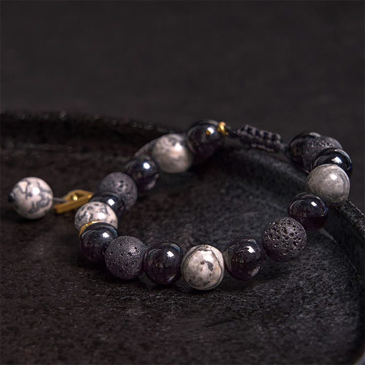 Buddha Stones黒曜石 溶岩石 陰陽強さブレスレット - image 1