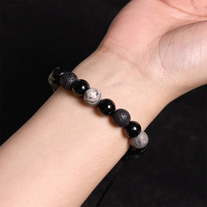 Buddha Stones黒曜石 溶岩石 陰陽強さブレスレット - image 3