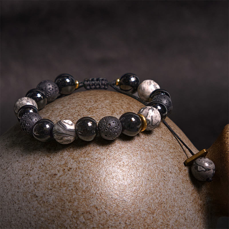 Buddha Stones黒曜石 溶岩石 陰陽強さブレスレット - image 3