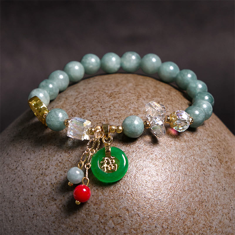 Buddha Stones ストロベリークォーツ＆翡翠 福チャーム付き ヒーリングブレスレット