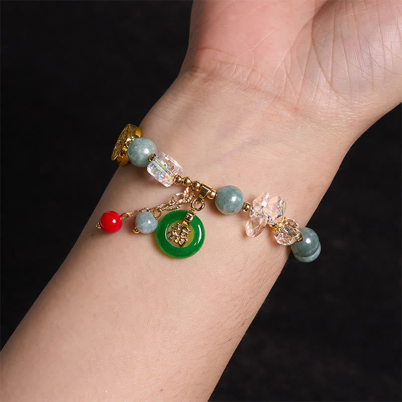 Buddha Stones ストロベリークォーツ＆翡翠 福チャーム付き ヒーリングブレスレット