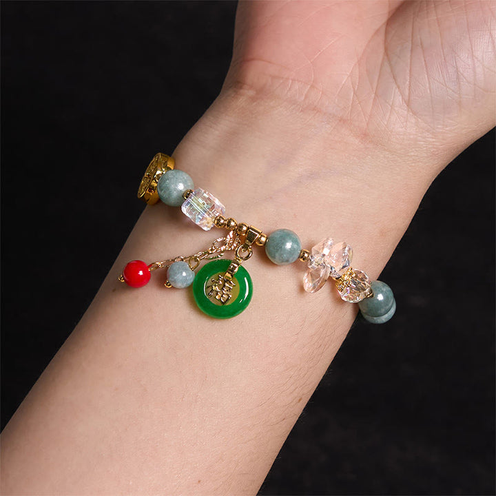Buddha Stones ストロベリークォーツ＆翡翠 福チャーム付き ヒーリングブレスレット