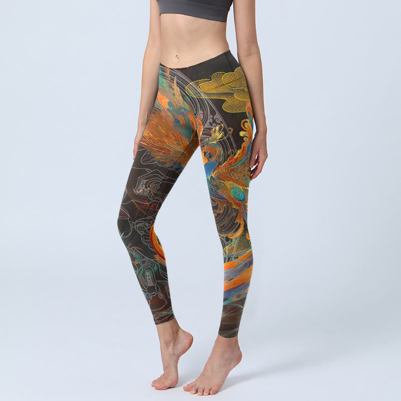Buddha Stonesバイブラント フェニックス ジムレギンス レディース ヨガパンツ - 黒 - US18、 UK/AU22、 EU50 (4XL) - image 1