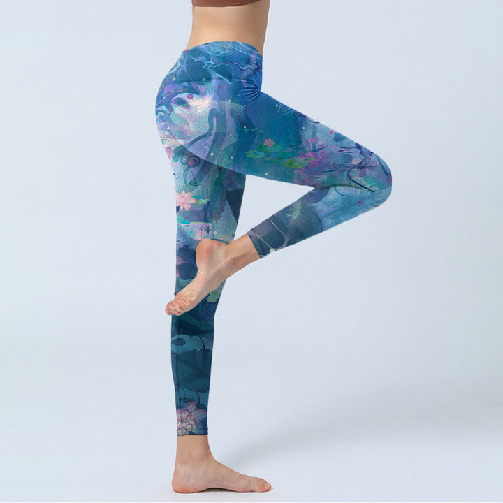 Buddha Stones、蓮の花、葉、鳥のジムレギンス、レディースヨガパンツ - image 4