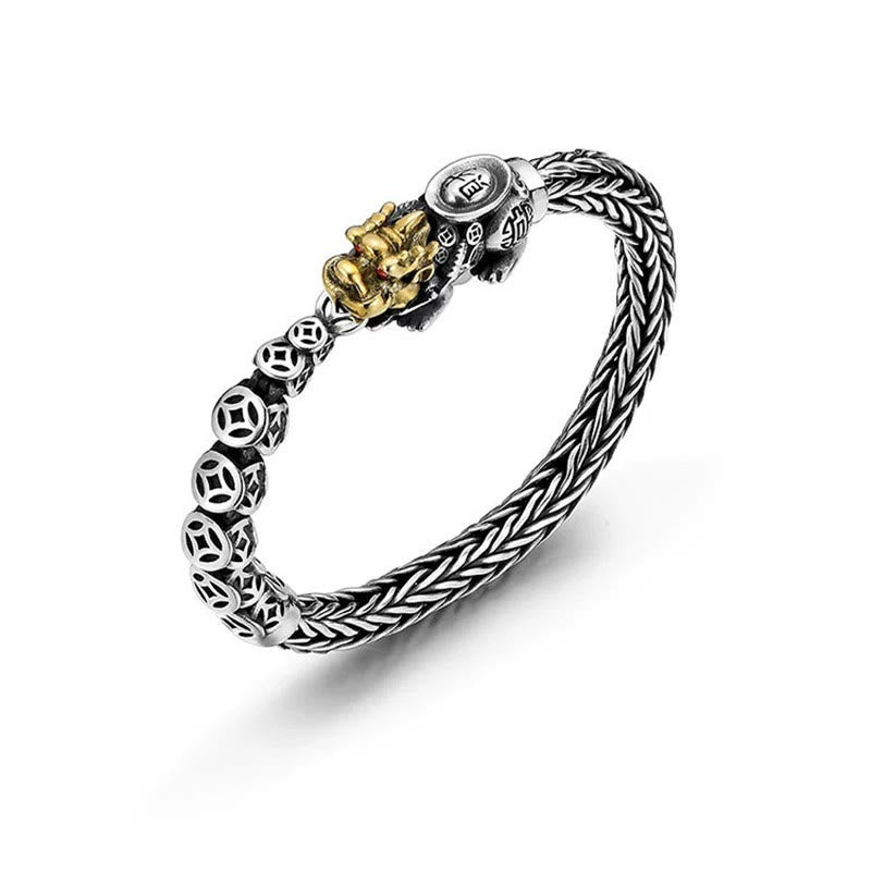 Buddha Stones925 スターリングシルバー 貔貅 銅貨 インゴット開運財運ブレスレットバングル - 22cmは手首周り20cmに適合します - image 0