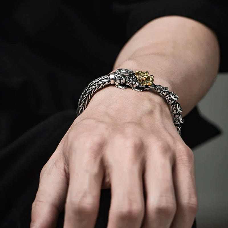 Buddha Stones925 スターリングシルバー 貔貅 銅貨 インゴット開運財運ブレスレットバングル