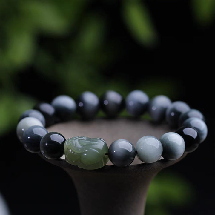 Buddha Stones天然イーグルアイストーン和田翡翠PiXiu自信ブレスレット