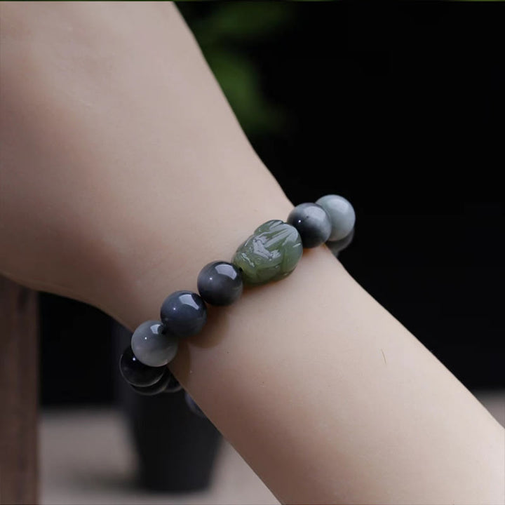 Buddha Stones天然イーグルアイストーン和田翡翠PiXiu自信ブレスレット