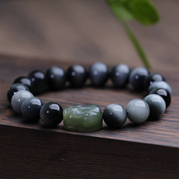 Buddha Stones天然イーグルアイストーン和田翡翠PiXiu自信ブレスレット