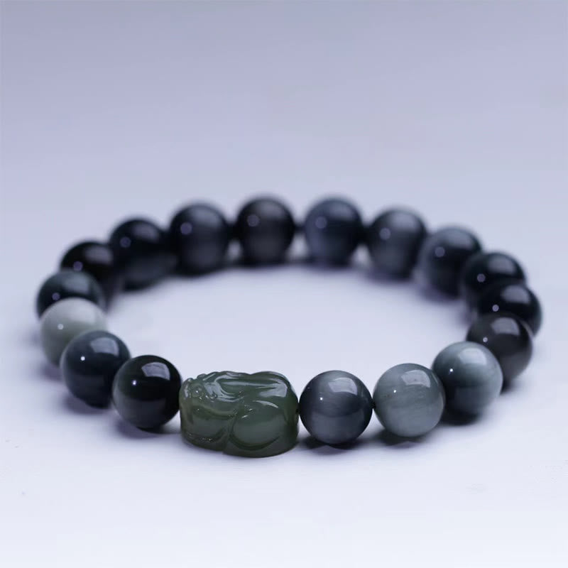 Buddha Stones天然イーグルアイストーン和田翡翠PiXiu自信ブレスレット