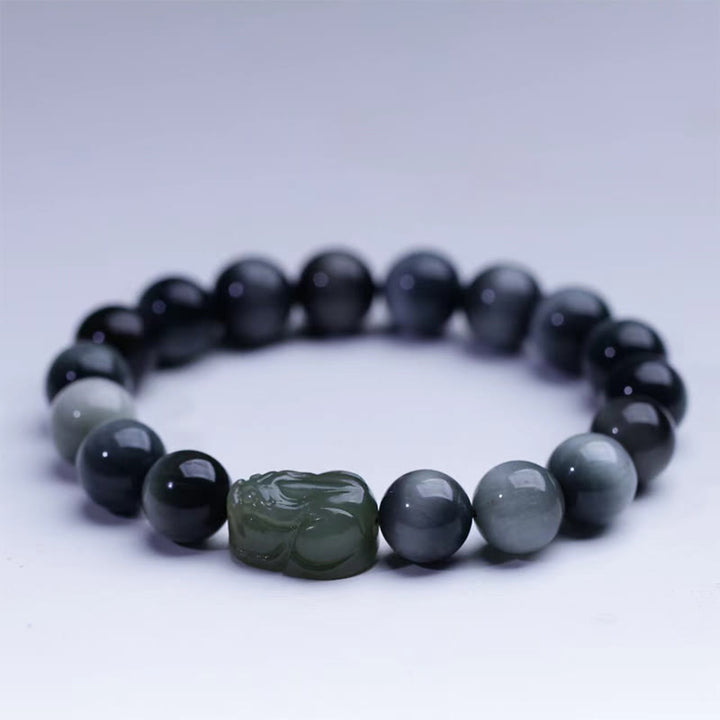 Buddha Stones天然イーグルアイストーン和田翡翠PiXiu自信ブレスレット