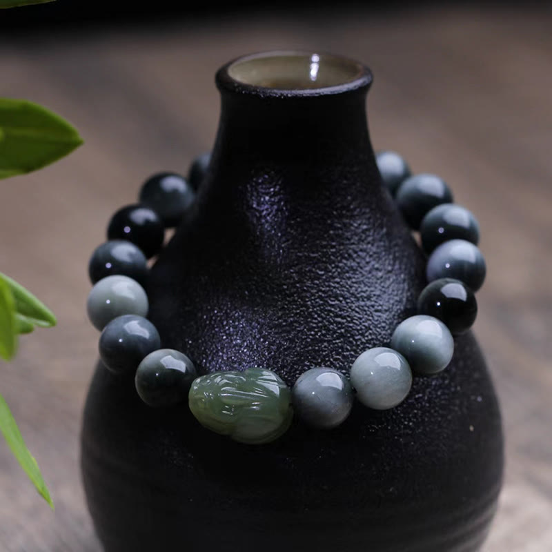 Buddha Stones天然イーグルアイストーン和田翡翠PiXiu自信ブレスレット