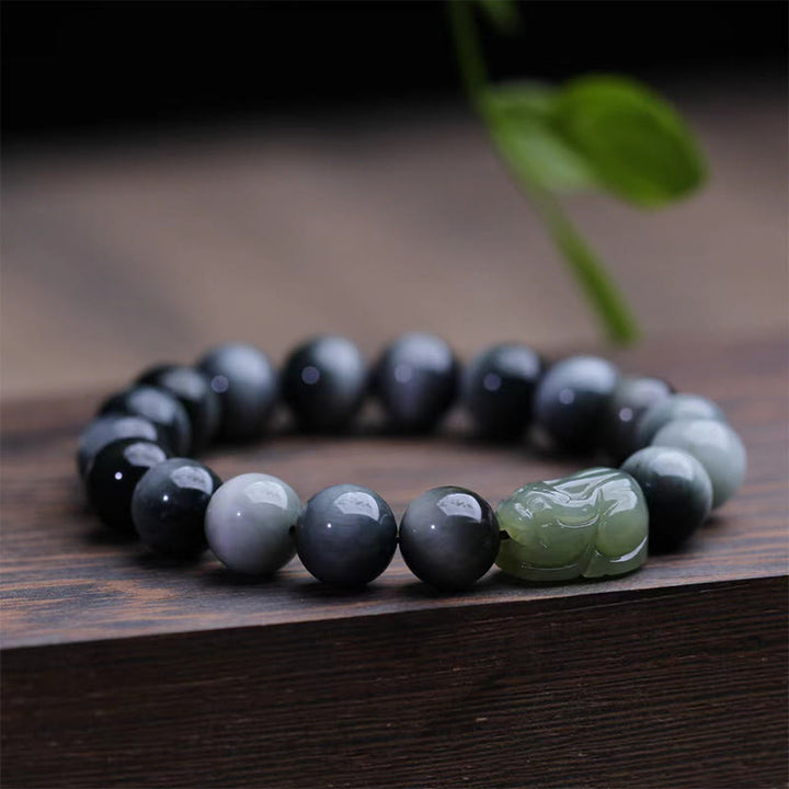 Buddha Stones天然イーグルアイストーン和田翡翠PiXiu自信ブレスレット
