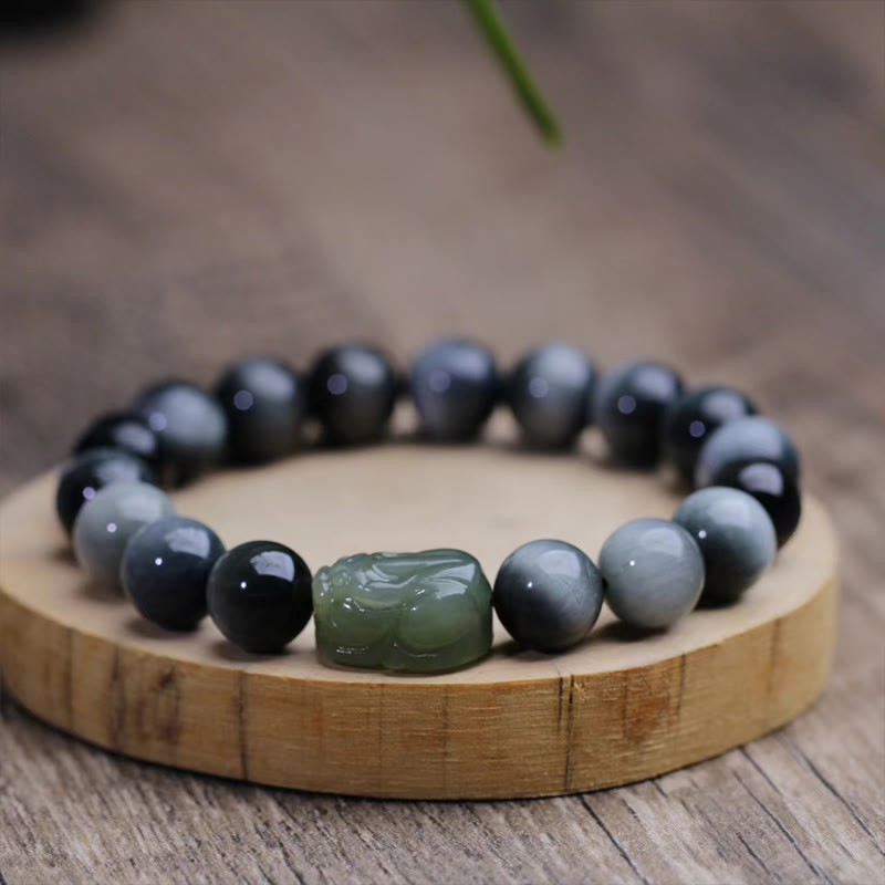 Buddha Stones天然イーグルアイストーン和田翡翠PiXiu自信ブレスレット