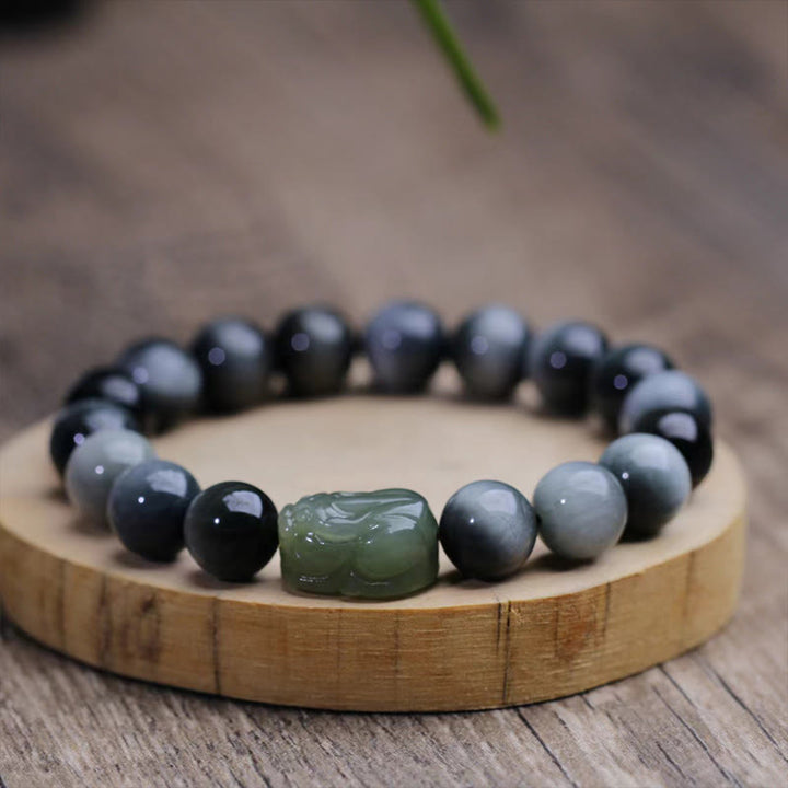 Buddha Stones天然イーグルアイストーン和田翡翠PiXiu自信ブレスレット