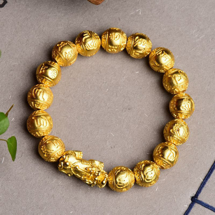 Buddha Stones貔貅オーム・マニ・パドメ・フム彫刻開運財運ブレスレット