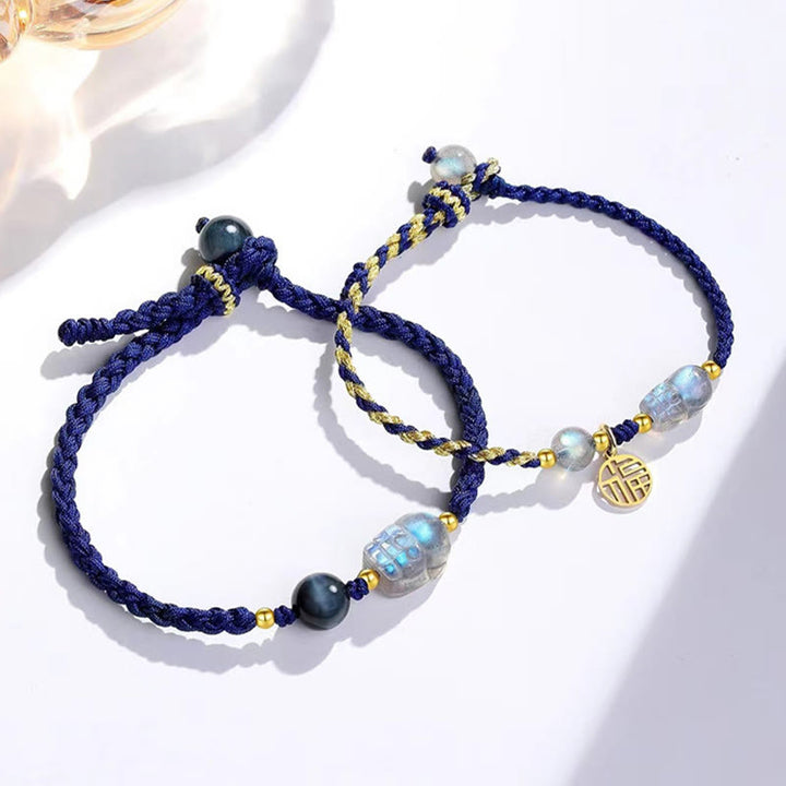 Buddha Stonesムーンストーン 貔貅 ブルータイガーアイ フーキャラクター ヒーリング カップル ストリングブレスレット