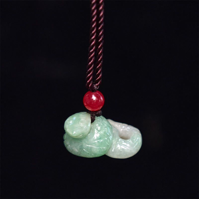 Buddha Stones十二支 蛇年 天然翡翠 幸運のネックレスペンダント - image 2
