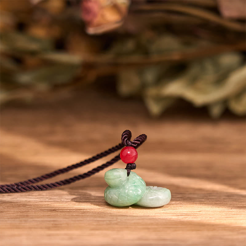 Buddha Stones十二支 蛇年 天然翡翠 幸運のネックレスペンダント - image 4