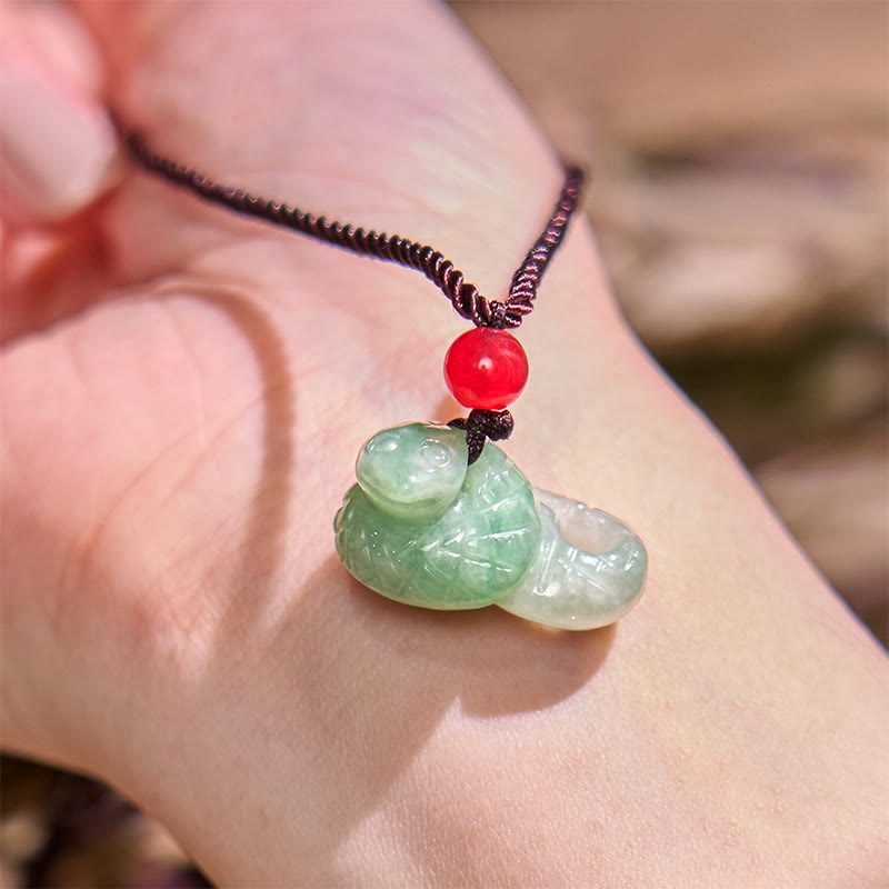 Buddha Stones十二支 蛇年 天然翡翠 幸運のネックレスペンダント - image 6