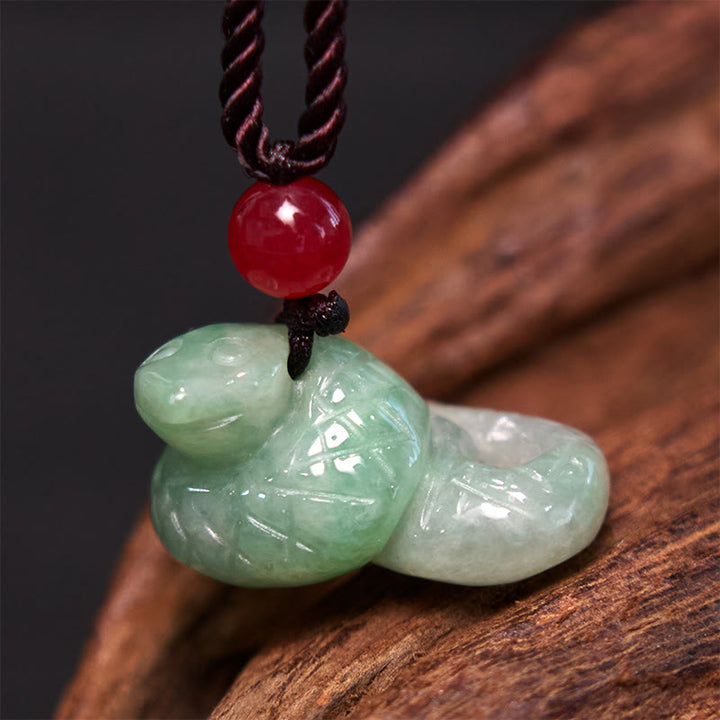 Buddha Stones十二支 蛇年 天然翡翠 幸運のネックレスペンダント - 蛇 - image 1