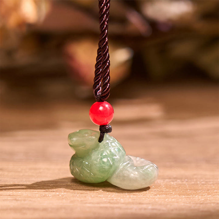 Buddha Stones十二支 蛇年 天然翡翠 幸運のネックレスペンダント - image 3
