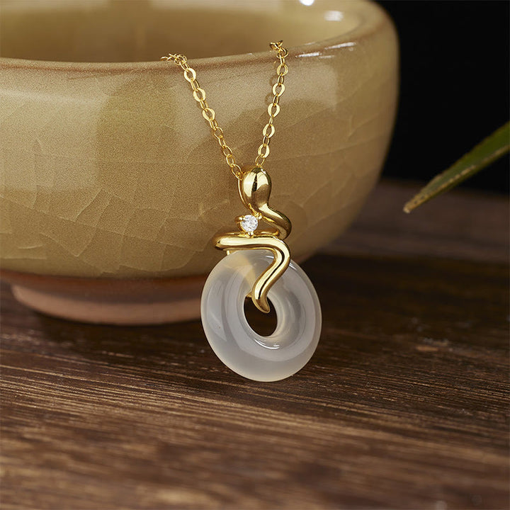 Buddha Stones925スターリングシルバー 蛇年 カルセドニー ピースバックル ポジティブネックレスペンダント