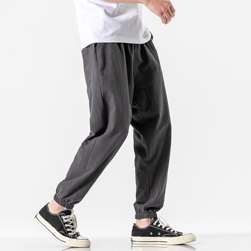 Buddha Stones無地 ドローストリング コットン メンズ パンツ ポケット付き - image 5