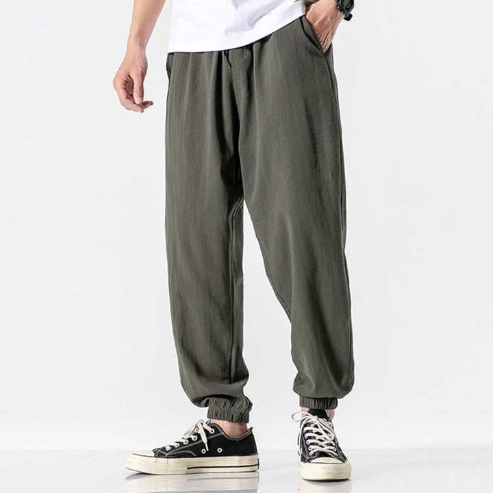 Buddha Stones無地 ドローストリング コットン メンズ パンツ ポケット付き - フォレストグリーン - US/UK/AU50、EU60（5XL） - image 0