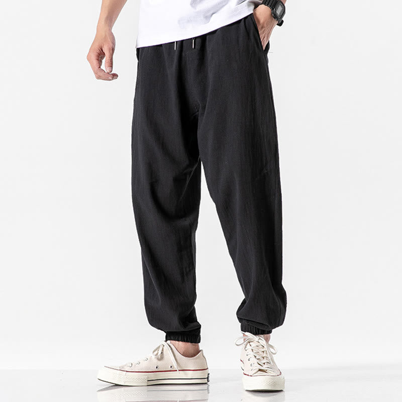 Buddha Stones無地 ドローストリング コットン メンズ パンツ ポケット付き - 黒 - US/UK/AU50、EU60（5XL） - image 8