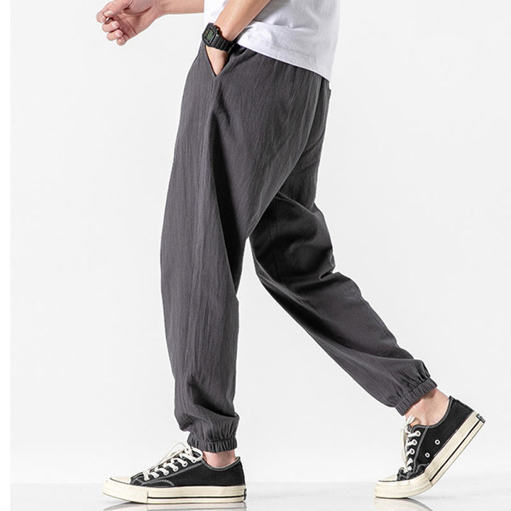 Buddha Stones無地 ドローストリング コットン メンズ パンツ ポケット付き - image 6