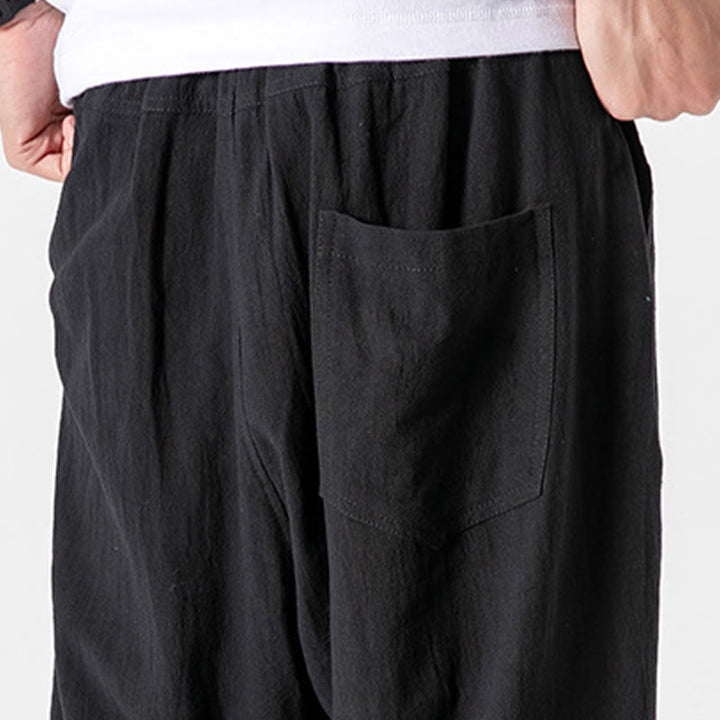 Buddha Stones無地 ドローストリング コットン メンズ パンツ ポケット付き - image 15