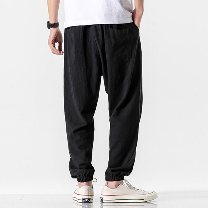 Buddha Stones無地 ドローストリング コットン メンズ パンツ ポケット付き - image 11